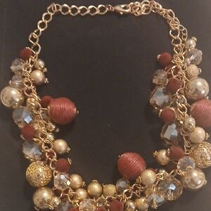Chic Gold and Red Beaded Necklace